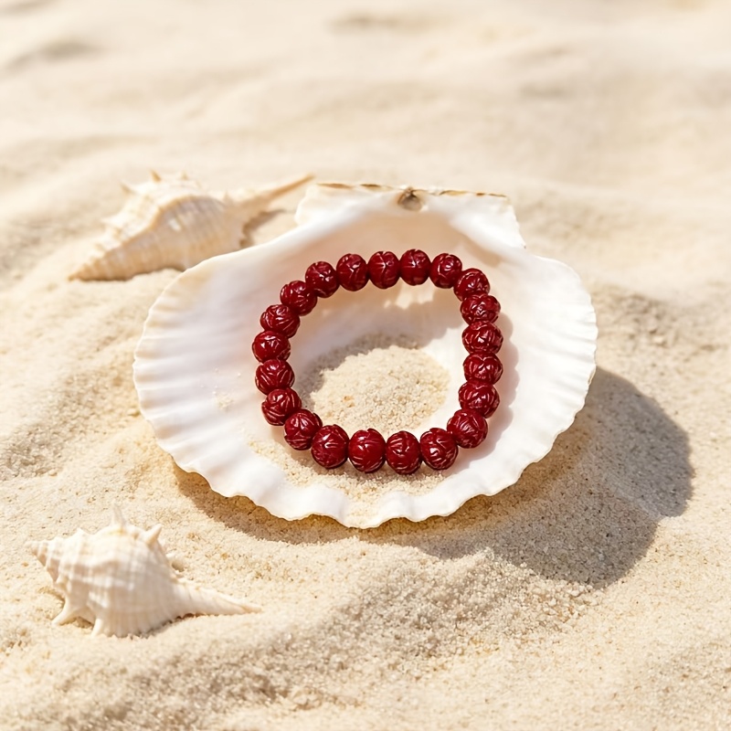 Bohemian Lotus-Shaped Cinnabar Bracelet, Elegant Gift